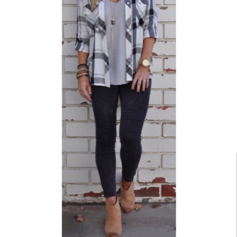 Black Moto Biker Pants Leggings W/Ankle Zipper